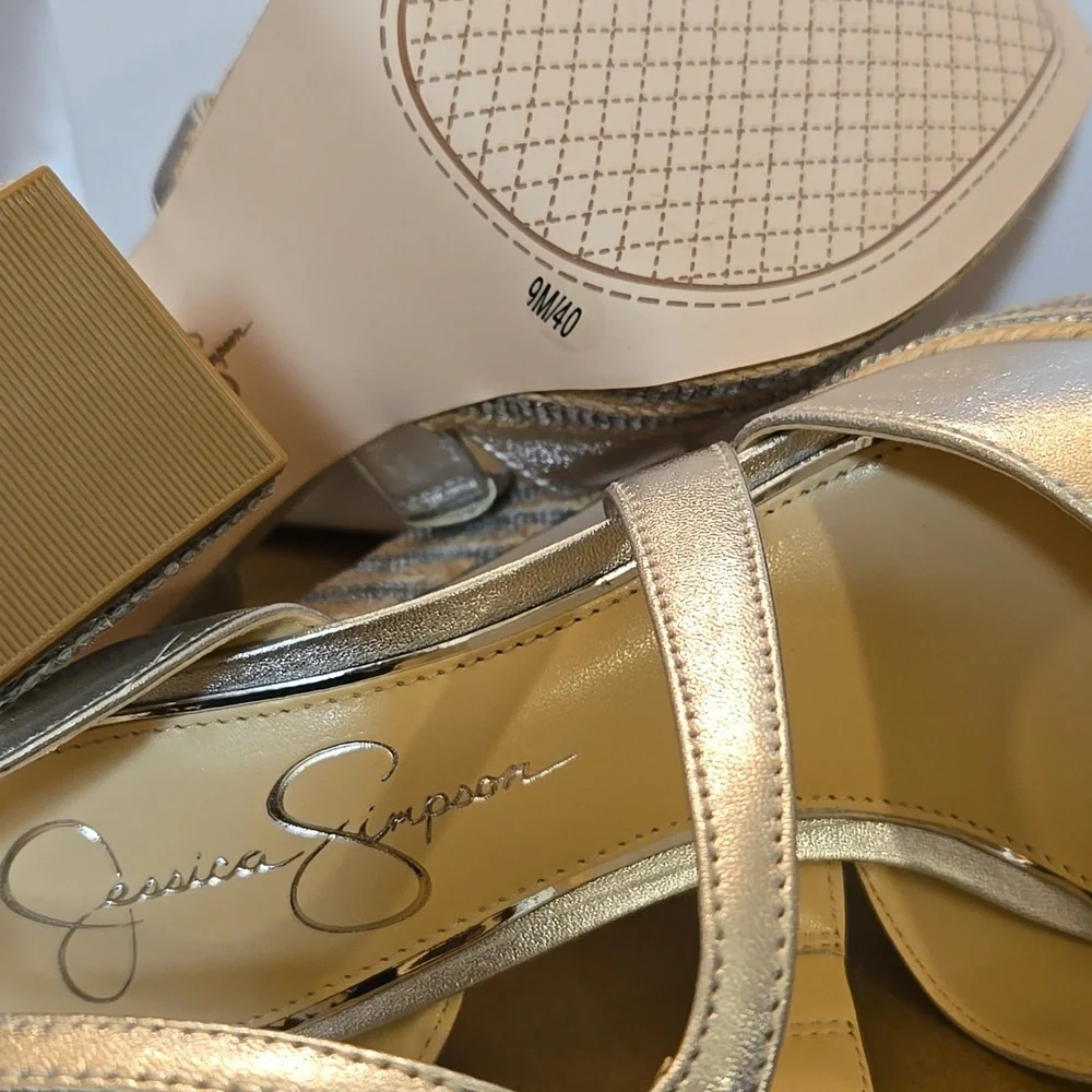 Jessica Simpson Women's Silver Dosia Embellished Faux Leather Sandals